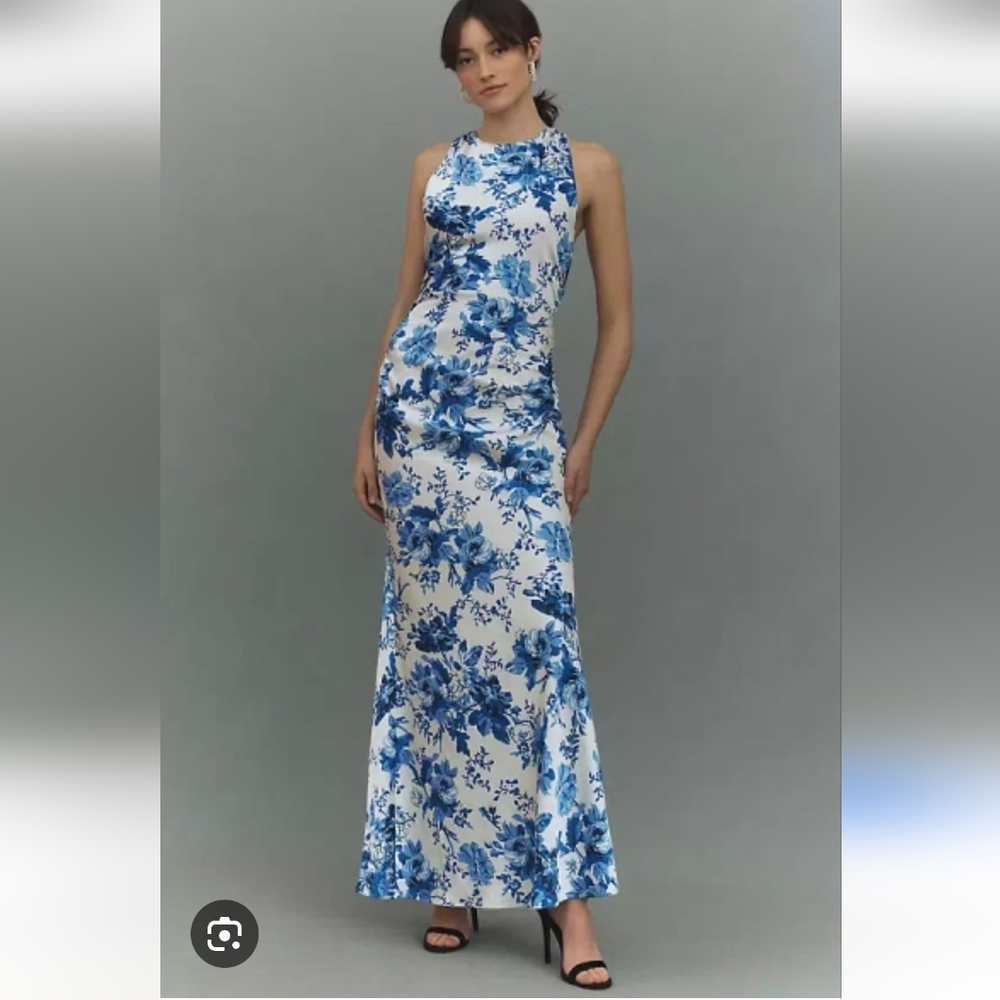 BHLDN Mariella High-neck Satin Maxi Criss Cross Back Maxi Gown